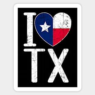 I Love Tx featured with cool distressed Heart Shaped with Texas Flag STATE-6 Sticker